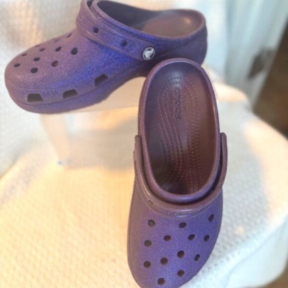 CROCS Shoes - Crocs Women's Classic Platform Glitter Purple Clogs Sz 7